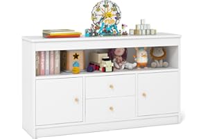 COSTWAY Szafka na zabawki dla dzieci, regał dziecięcy z drewna, szafka dziecięca z 2 szufladami i 2 drzwiami, organizer na zabawki, szafka do przechowywania do pokoju dziecięcego, sypialni, 106 x 30 x