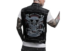 ORANDESIGNE Homme Gilet en Jean Veste Courte sans Manches en Jean Vintage Délavé Décontractée Manteau Punk Impression de Graffitis Gilet Denim Veste de Moto
