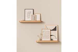 ‎KAZAI. KAZAI.® Zestaw półek ściennych 'Toke' | 2 wiszące z forniru z litego drewna | Lekkie drewniane jako dekoracja i miejsce do przechowywania do łazienki, salonu, kuchni, sypialni | Dąb