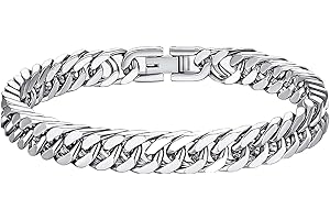 WQEDVN Silver Bracelet for Men, Chain Bracelet, Cuban Link Bracelet, Hip Hop Jewellery, for Mens Boys(10 * 21cm)