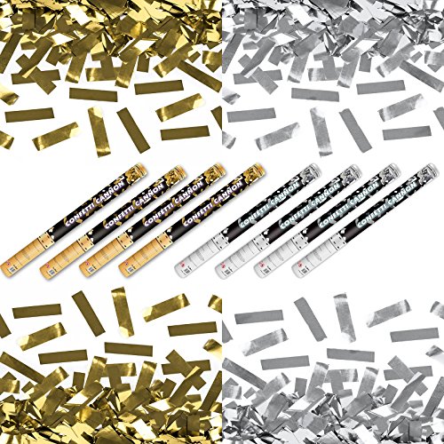 XXXL (80 cm) 4x Silber- & 4x Goldregen im 8er Set - Kleenes Traumhandel® - Konfettishooter Partykanone Partypopper Streamer