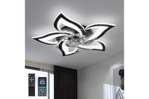 ‎YUNLONG YUNLONG Deckenventilator mit Beleuchtung und Fernbedienung Leise Schwarz Deckenlampe mit Ventilator Reversible DC Motor Dimmbar Ventilator Lampe Decke mit 6 Geschwindigkeiten Sommer Winterbetrieb