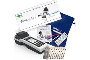 harren24 Poollab 2.0 Special Edition - Testeur électronique de piscine (photomètre) - 170 comprimés rouges de phénol pour test de la valeur du pH et du chlore - Accessoires de piscine (avec DPD1,
