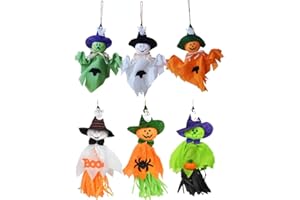 AOFOX 6 Pièce Halloween Suspendu Fantôme, Potiron Fantôme Paille Windsock Pendentif pour Halloween Patio Pelouse Jardin décorations de fête