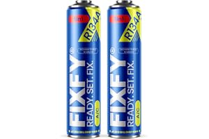 FIXFY 5-i-1 – köldmedelsersättning R134a med olja, tork, tätningsmedel, gas och UV-färgämnen – 2 x 500 ml burk, för självfyllning av luftkonditioneringen i fordon från 1995–2016