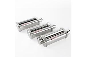 Eascandy Set d'Accessoires pour Pâtes 3-en-1 pour Kenwood kMix | Set Laminoir et Découpeuses en Acier Inoxydable | 8 Épaisseurs, Accessoires Fettuccine et Linguine Compatible avec Robot Kenwood