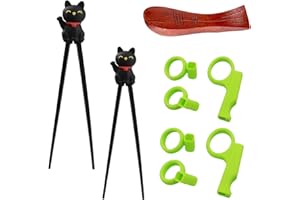 PLUVYZE 2 paia di bacchette per bambini, bacchette per bambini, riutilizzabili, antiscivolo, con 2 paia di manicotti per dita, 1 supporto per bacchette, per ramen, stoviglie asiatiche
