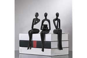MASVAN 3Pcs Home Decor Gold Thinker Statues Resin Sculpture Accents, Modern Abstract Ornaments Bookshelf Collectible Figurines, Shelf Decorations for Living Room Office Table Dining Desk,Black