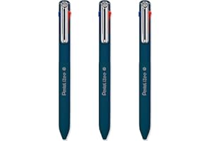 Pentel iZee - Bolígrafo de 4 colores, barril azul profundo, tinta multitinta, tinta negra, azul, roja y verde, paquete de 3