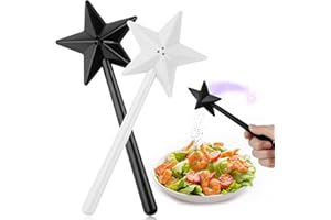 VICHIPAN 2 Pieces Salt and Pepper Shakers Magic Fairy Wand Salt and Pepper Shakers Set Stars Stick Spice Dispenser with 3 Holes for BBQ Restaurant Dining Table Decoration Kitchen Accessories (Black/White)