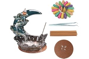 Gelory Incense Burner Moon Fish Backflow Incense Burner Waterfall Incense Burner Home Decoration Porcelain with 20 Incense Cones