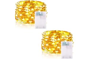 Kimuwote Led Stringa Luci a Batteria, 2 Pezzi 5M 50Led Rame filo Ghirlanda Catena Luminose Lucine Fata Luci Decorative per Natale San Valentino Interno Esterno (Bianco Caldo)