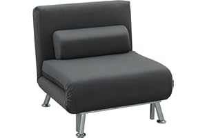 HOMCOM Poltrona Letto Singolo 3 in 1 con Schienale Reclinabile su 5 Livelli, Cuscino Imbottito e Materasso, Divano Letto Singolo Pieghevole per Soggiorno, in Acciaio, Velluto, 75x70x75cm, Grigio Scuro