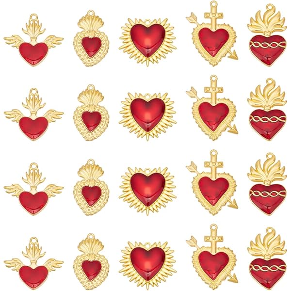 18 Ciondoli Gotici A Cuore Sacro - Oro, Per Gioielli Fai Da Te, Halloween E Festività - Foto 3