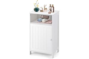LIFEZEAL Armario de Baño, con 1 Puerta y Estante Ajustable, Unidad de Almacenamiento de Madera, 40 x 30 x 70 cm, Organizador de Almacenamiento Independiente para Cocina, Sala de Estar (Blanco)