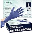 Carekart Gloves Nitrile Gloves Large Pack of 100 | Powder-Free Medical Nitrile Exam Gloves, Latex-Free, Food Safe, Cooking Food Prep, Disposable Gloves - Blue, 100 Pcs