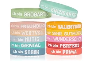 AzureRay 12 Stk Motivationsarmbänder auf Deutsch,Inspirierende Silikon Armbänder mit Positiven Sprüchen Motivierendes Silikonarmband Mutmacher Geschenk Party Mitgebsel für Kollegen Teenager