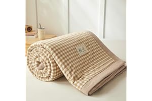 DOTBUY-SHOP Cotton Quilted Bedspreads, Check Quilt Bed Throws Cotton Filling Duvet Super King Single Double Size Children's Bed Quilted Throw for All Season (Khaki,150x200cm)