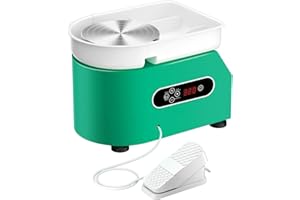SenDeluz Torno de Alfarero Eléctrico, Táctil y Pedal de Control, 25CM Plato Giratorio Lavabo Extraíble, 350W, 0-320 RPM Torno de Alfarero de Cerámica de Arcilla Arte Artesanía