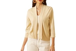 GRACE KARIN Letnie krótkie kardigany dla kobiet rękaw 3/4 otwarty przód elegancki wypoczynek biuro elastyczne bolerka dzianinowe wzruszenie ramion