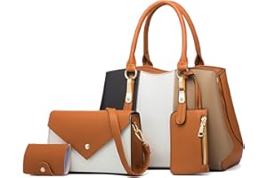 NICOLE & DORIS Sacs Portés Main de 4 pièces Sac a Main Femme +Sac Bandoulière Mode+Portefeuille en Main+Porte Cartes Mignon Sac D'epaule Contrasté