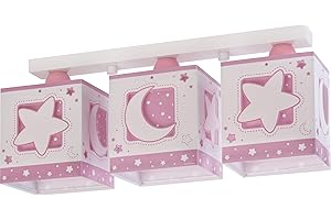 Dalber Kinderlampe Deckenleuchte, Kinderzimmer Deckenlampe 3 Lichter Mond und Sterne MoonLight Rosa Rose, 63233NS, E27