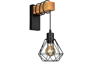 B·LED BARCELONA LED B-LED Barcelona - Ledaplique de pared vintage en diseño industrial, lámpara retro de acero y madera, casquillo E27, color negro/marrón