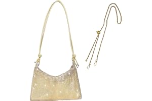 GWAWG Strass Et Paillettes Et scintillant Collier Femme,Pochette Ceremonie Mariage Doré,Soirée Chic,Dorée Soirée,Pochette Bandoulière,De Fête (Gold Bag-Shoulder)