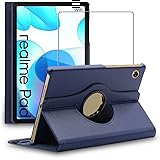ebestStar - Cover per Realme Pad 10.4 (2021), Custodia Protezione Rotazione 360, Pelle PU, Blu scuro + Vetro Temperato