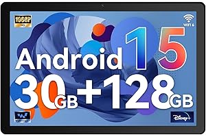 Whitedeer Tablet, Android 15 Tablet 10 Zoll mit 30GB RAM+2TB TF, Octa Core, Widevine L1, Wi-Fi 6G/BT 5.3, 6200mAh, Computermodus unterstützt - Schwarz