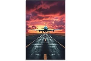 FOCCAR Leinwanddrucke, Motiv: Flugzeug, Vintage, Landebahn, bunt, Himmel, Landschaft, Poster, Wanddekoration für Heimdekorationen, Kunstwerke