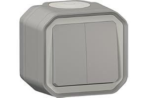 Legrand - Interruptor o marcha y vuelta impermeable Plexo 10A se entrega completo para montaje en color gris - embalaje plegable