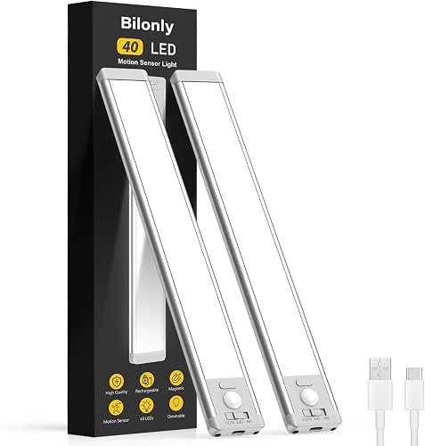 Motion Sensor Light Indoor, Rechargeable Under Cabinet Kitchen Light 2 Pack | 1800mAh USB-C Long Last, Bright, Motion Sensor, Strong Magnetic,Wireless, Adjustable LED for Kitchen Cupboard Closet Stairs
