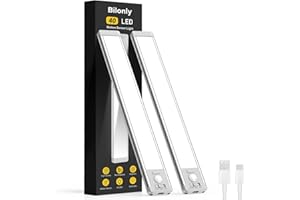 Bilonly Under Cabinet Kitchen Lights, 40 LED Rechargeable Motion Sensor Lights Indoor, Magnetic Dimmable Under Cupboard Lights, Wireless LED Strip Light for Kitchen, Stairs, Wardrobe, Hallway, 2 Pack