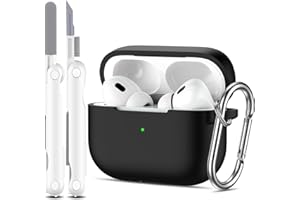 R-fun AirPods Pro 2. / 1. Generation Schutzhülle Hülle Case mit Reinigungsset,Vollsilikonschutz für Apple AirPods Pro 2023/2022/2019 Ladehülle [Front-LED Sichtbar] - Schwarz