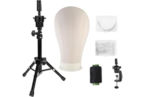 ANSTAR Tete de Perruque en Toile 23"(58cm),Tete Perruque avec Trepied,Tête de Mannequin Pour Perruque avec Trépied,Support Perruque pour Making Perruques