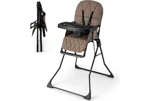 Maxmass Foldable Baby Highchair, Infant Dining Chair with 3-Position Adjustable Tray & Footrest, Removable Seat Cushion, 5-Point Safety Harness, Portable High Chair for Babies and Toddlers (Coffee)