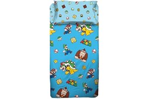 LOVETESSILE Completo Letto Super Mario Una Piazza, Per Letto Singolo, in Cotone per Bambini set coperte letto singolo 150x280cm : Aiuta Super Mario a salvare la principessa!