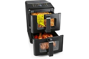 ‎GOURMETMAXX GOURMETmaxx FryUp Vertical Double Chamber Hot Air Fryer with Viewing Window - 10 L | Airfryer with 9.8 Inch Multi-Colour LED Touch Display & 11 Programmes | Hot Air Fryer 2 Chambers with Top Heat
