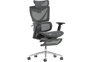 MUSSO V900 Structure Master ergonomiczne krzesło biurowe z 3-poziomowym regulowanym oparciem, podparciem lędźwiowym, podłokietnikiem i zagłówkiem 4D, wysuwanym podnóżkiem, wysokim oparciem z siatki