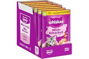 WHISKAS Milch-Kätzchen Katzensnacks 2-12 Monate 6 x 50g – Spezielle Snacks für Kätzchen mit Milchgeschmack