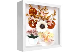 Stickerboy 3D Shadow Box 8x8"（22 x 22 x 6 cm）White Picture Frame Wooden Deep Display Box Square Photo Frames Desktop or Wall Hanging for Medal Bouquet Flower Case Memorabilia Crafts