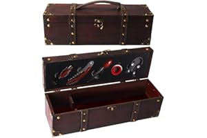RERXN Antike Holzkiste Aufbewahrungsbox mit Griff,Weinflaschenbox,Weingeschenkbox aus Holz, Weinverschluss, Weinausgießer, WeinöffnerVintage-Schmuckkästchen