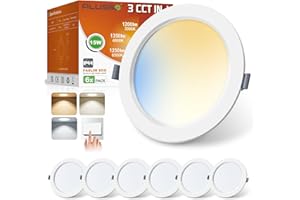 ALUSSO Spots LED Encastrable 15W IP44 175mm, Couleur Variable Blanc Froid 6500K/ Blanc Chaud 3000K/ Blanc Neutre 4000K, Plafond Encastré Étanche Extra Plat 26.5mm 230V 1350LM Trou 145-165mm, Lot de 6