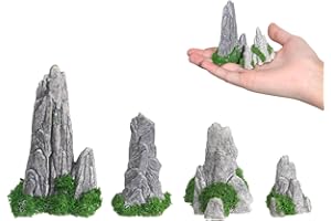 Ktnyl 4 Piezas Adornos de Rocalla Simulados, Micro Paisaje Rocalla, Mini Figura de Montaña, Adornos de Rocalla Simulados, Estatua de Montaña Terrario Adorno de Rocalla Micro Paisaje (Grande)
