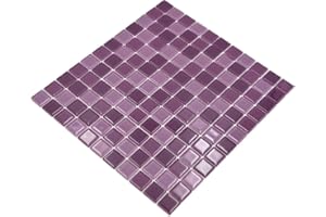 CONWIRE Mosaico de azulejos translúcidos lila, cristal lila para pared de baño, baño, ducha, cocina, espejo, revestimiento de bañera, placa de mosaico