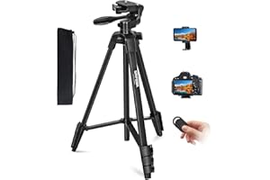 GRIFEMA Trípode Cámara de Movil, 140cm Aluminio Tripode para Movil con Control Remoto Desmontable y Barra Movimiento, Rotación, Flexible, Compatible con iPhone, Android Telefonos, Camara Pequeña