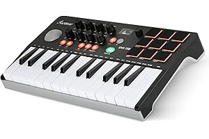 Tastiera MIDI portatile Asmuse EMK-25, controller per tastiera MIDI Bluetooth con 9 drum pad retroilluminati, 8 manopole per la produzione musicale mobile