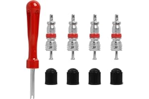 RAYKCE Ventileinsatzentferner Set Autoventil Schlüssel- 1 Ventilausdreher Einzelkopf 4 Reifenventilkappen 4 Ventilkern, Werkzeug zur Reparatur des Reserveradventils für Auto Motorrad Fahrrad Scooter LKW