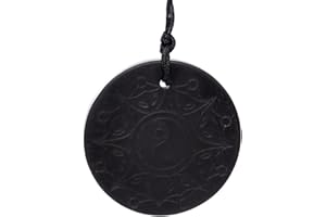 IGOX Shungit Grabado Colgante Yin Yang Círculo con Cordón - Auténtico Curación Roca para Chakra y Equilibrio Energético